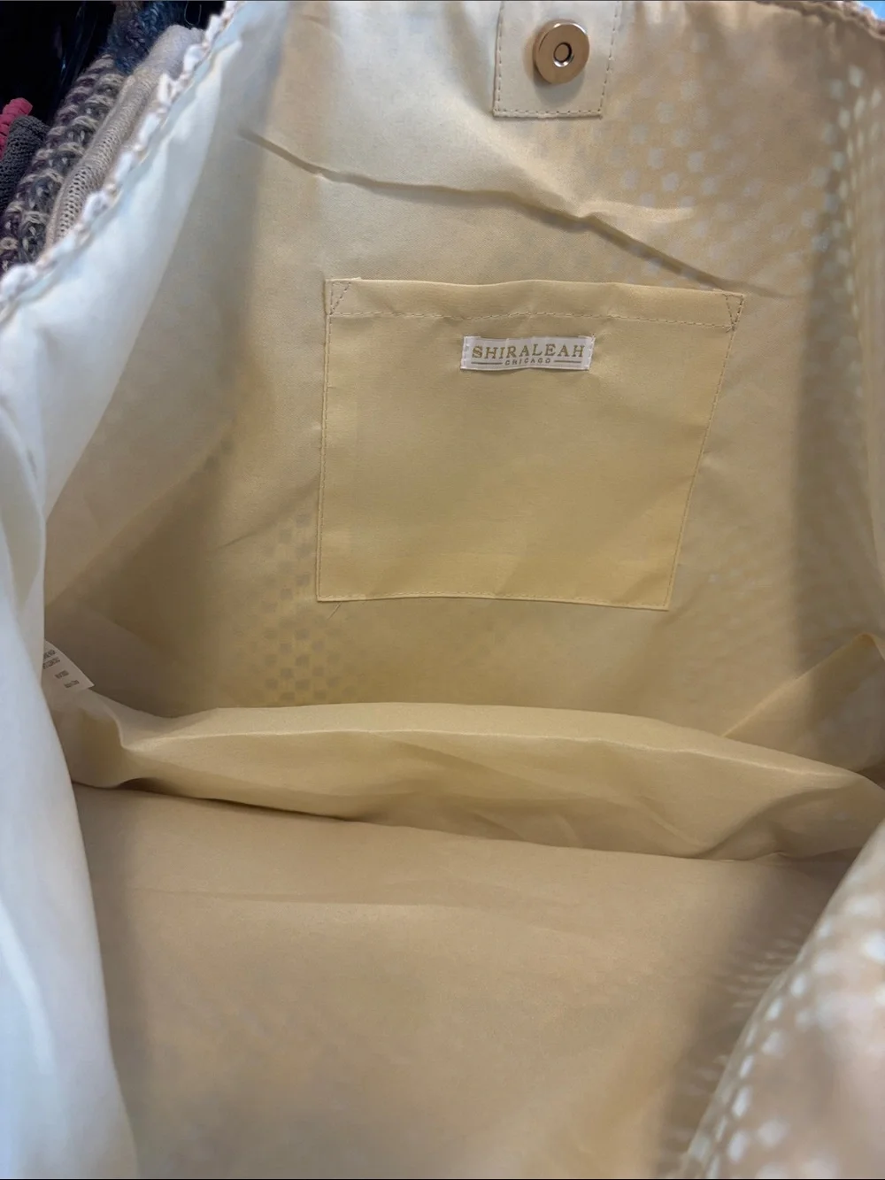 Beach Bride Straw Tote Bag with Shell Embroidery - Cream & Brown